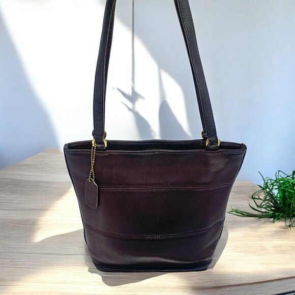 COACH Tribeca Shopper Tote Bag 1998 Brown Leather Shoulder Straps Brass H8P9098 - Picture 4 of 15